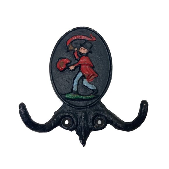 Vintage Cast Iron Wall Hook With Painted Colonial Figure Design 4" - Picture 1 of 7